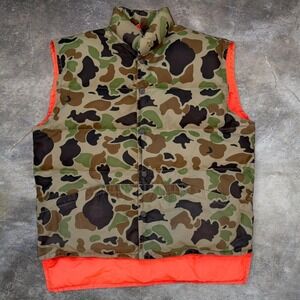 Vintage Hansa Branta Camo Reversible Goose Down Puffer Vest Men's Large Hunting